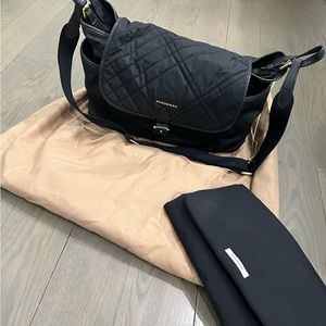 Burberry Black Quilted Nylon Baby Bag with Gold Hardware